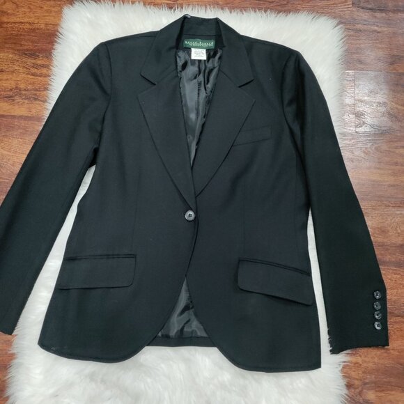 Harvé Benard Womens Black Wool Blazer Size 14 Single Button Classic Fit Made In - Picture 5 of 15